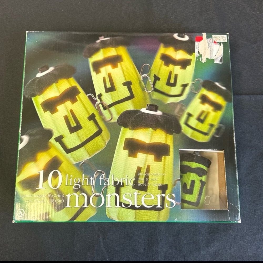 Vintage Halloween 10 Fabric Frankenstein's Monster Head 10' String Lights